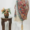 Off-White Fine Wool Textured Shawl with Silk Thread Aari and Zari Jama Embroidery