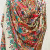 Off-White Fine Wool Textured Shawl with Silk Thread Aari and Zari Jama Embroidery front