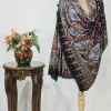 Black Fine Wool Textured Shawl with Silk Thread Aari Jama Embroidery
