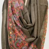 Brown Diamond Weave Pure Wool Cross Shade Shawl with Sozni Hand Embroidery front