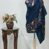 Peacock Blue Pure Wool Shawl with Sozni Hand Embroidery