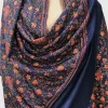 Navy Blue Sozni Jaal Hand Embroidered Pure Wool Shawl front