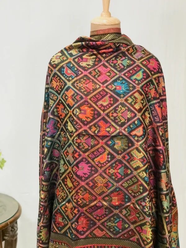 Black Modal Silk Kani Weave Dupatta front