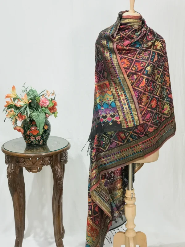 Black Modal Silk Kani Weave Dupatta