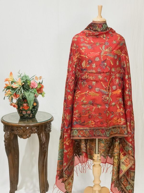 Red Blue Modal Silk Kani Weave Dupatta front