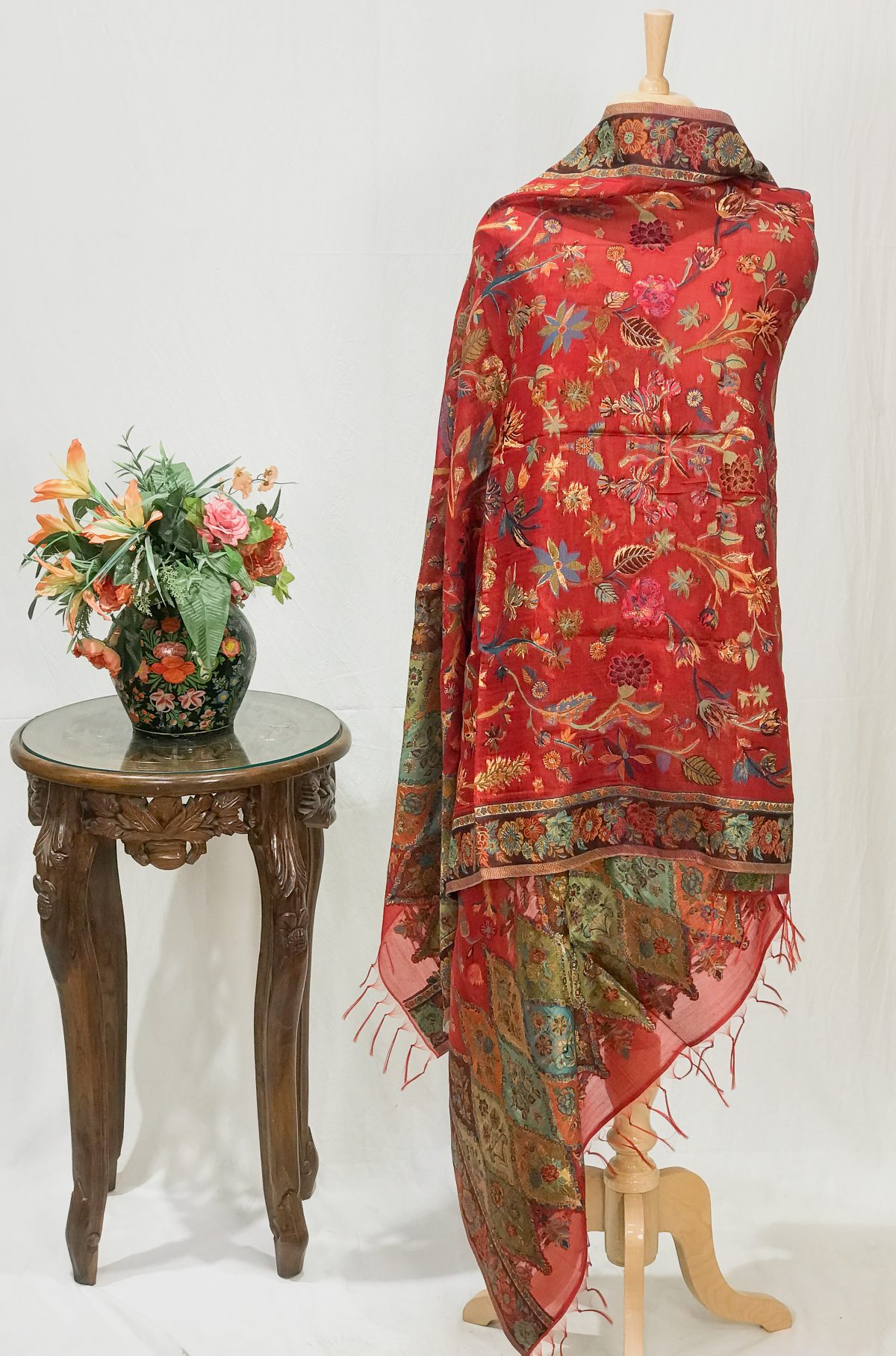 Red Blue Modal Silk Kani Weave Dupatta