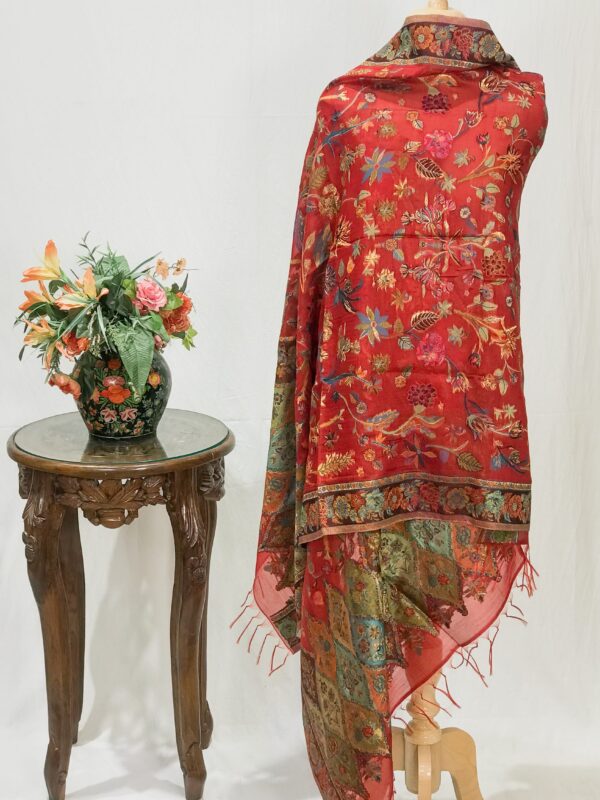 Red Blue Modal Silk Kani Weave Dupatta
