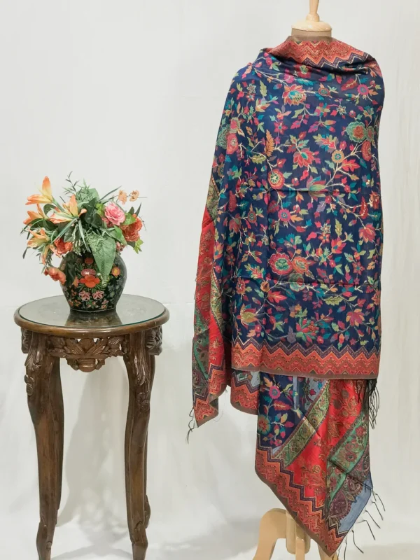Navy Blue Modal Silk Kani Weave Dupatta