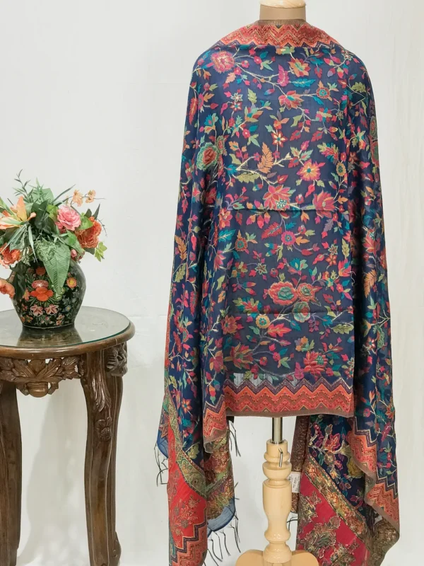 Navy Blue Modal Silk Kani Weave Dupatta front
