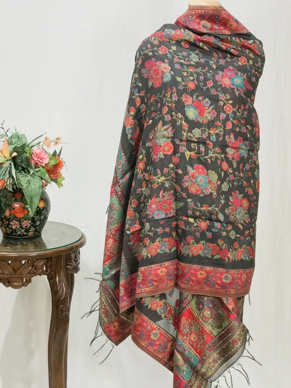 Grey Blue Modal Silk Kani Weave Dupatta front