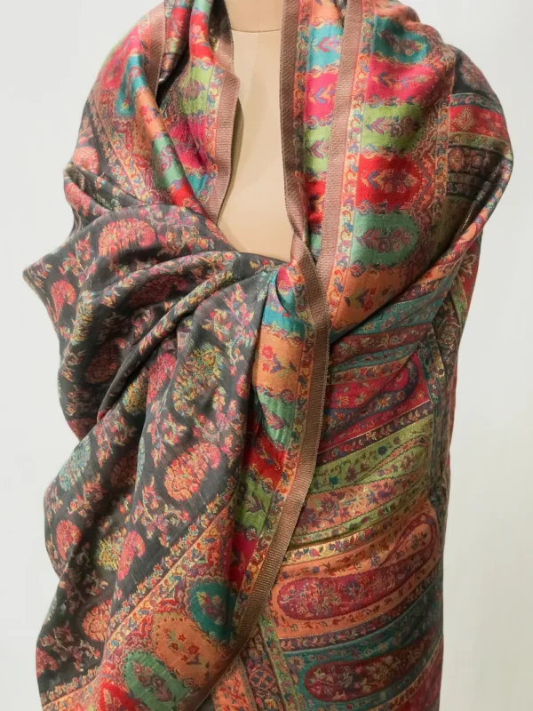 Grey Paisley Modal Silk Kani Weave Dupatta front