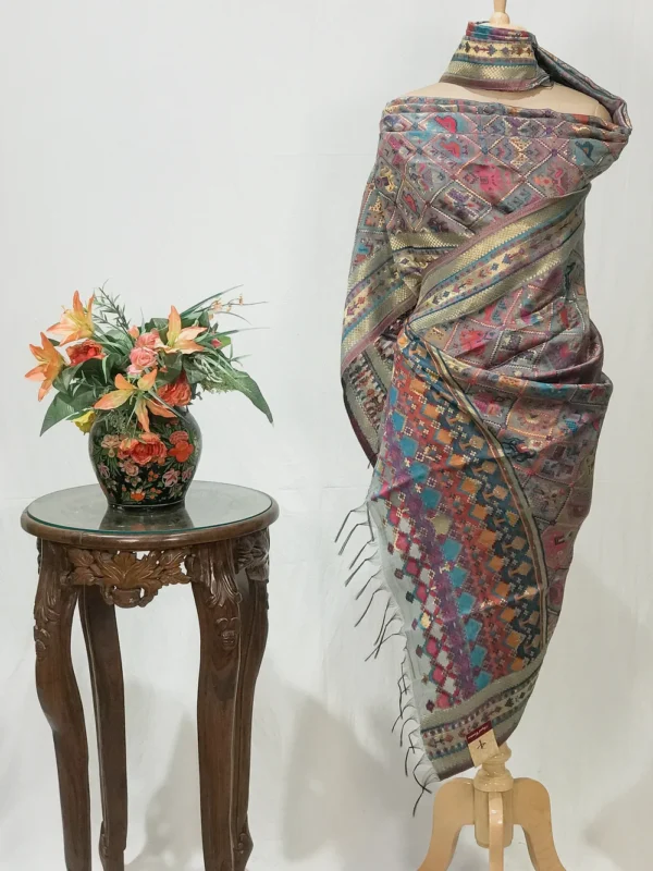 Ash Grey Modal Silk Kani Weave Dupatta