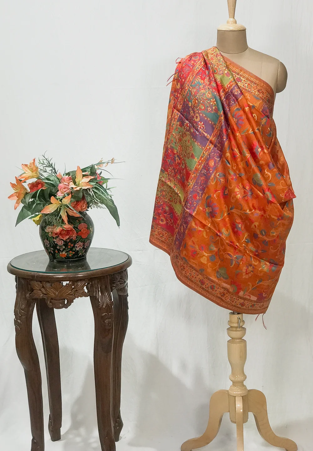 Orange Modal Silk Kani Weave Dupatta