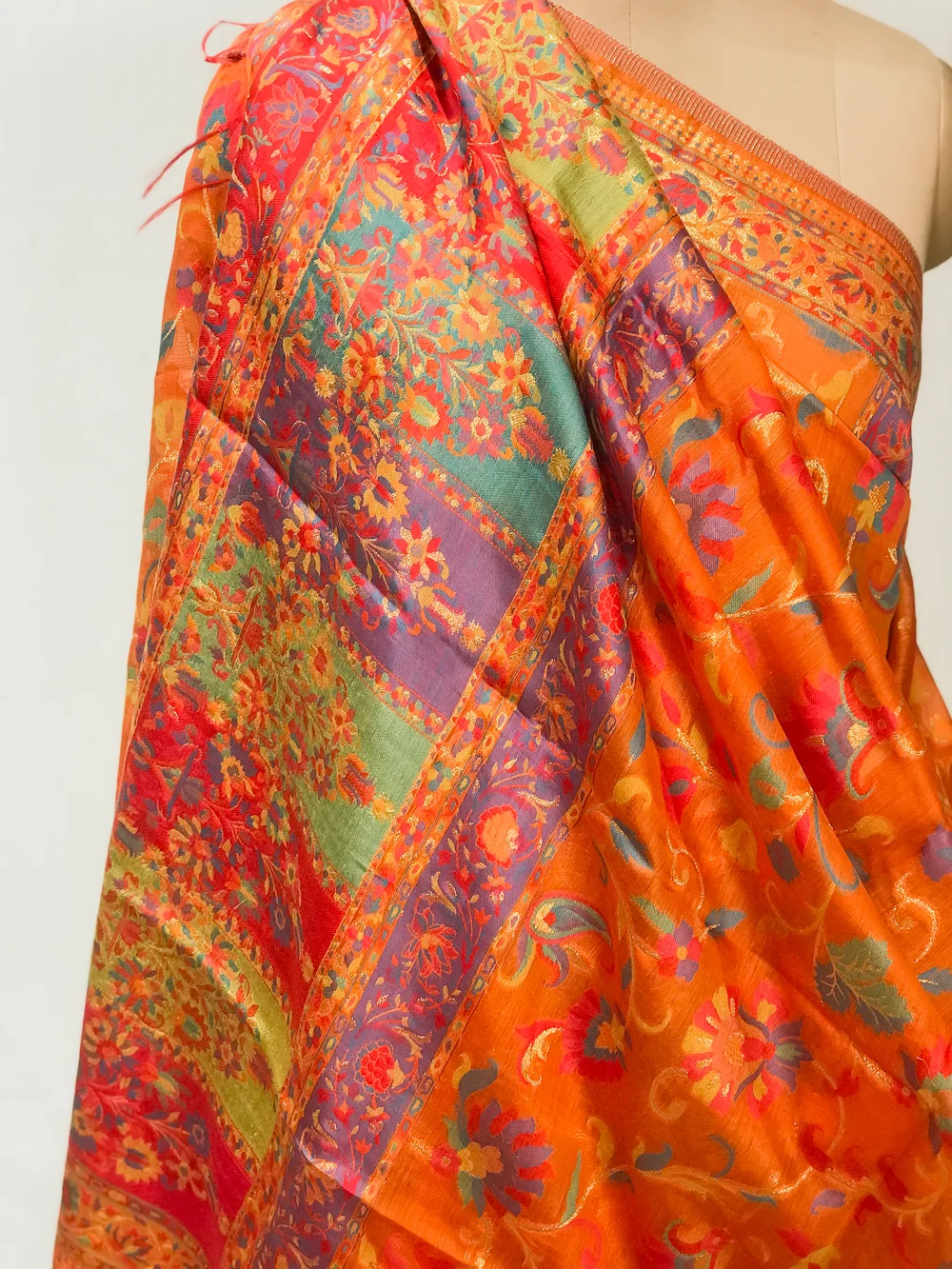 Orange Modal Silk Kani Weave Dupatta front