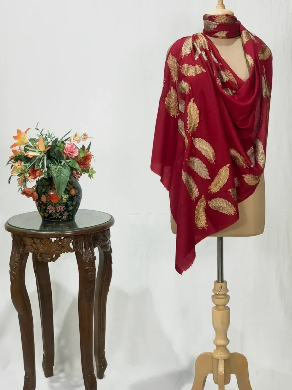Maroon Fine Wool Stole with Thread Embroidery And Zari Detailing