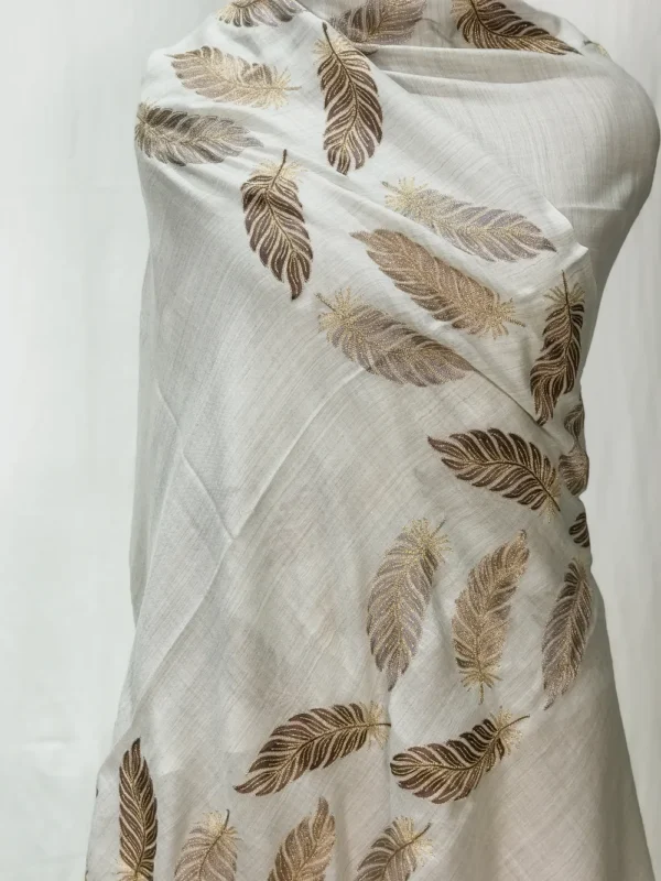 Grey Fine Wool Stole with Thread Embroidery And Zari Detailing front