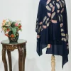 Navy Blue Fine Wool Stole with Thread Embroidery And Zari Detailing