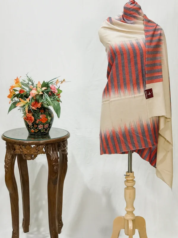 Cream Pure Pashmina Shawl with Ikat Design