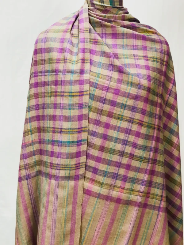 Natural Pure Pashmina Shawl with Checkered Design front