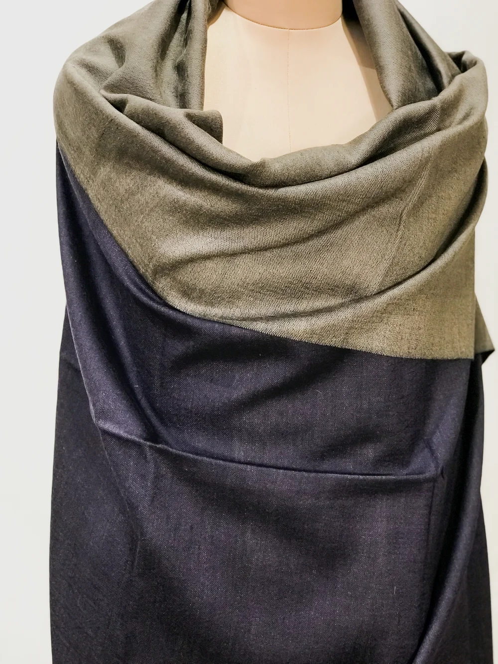 Navy Blue and Grey Reversible Pure Pashmina Shawl front