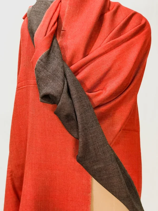 Red and Brown Reversible Pure Pashmina Shawl front