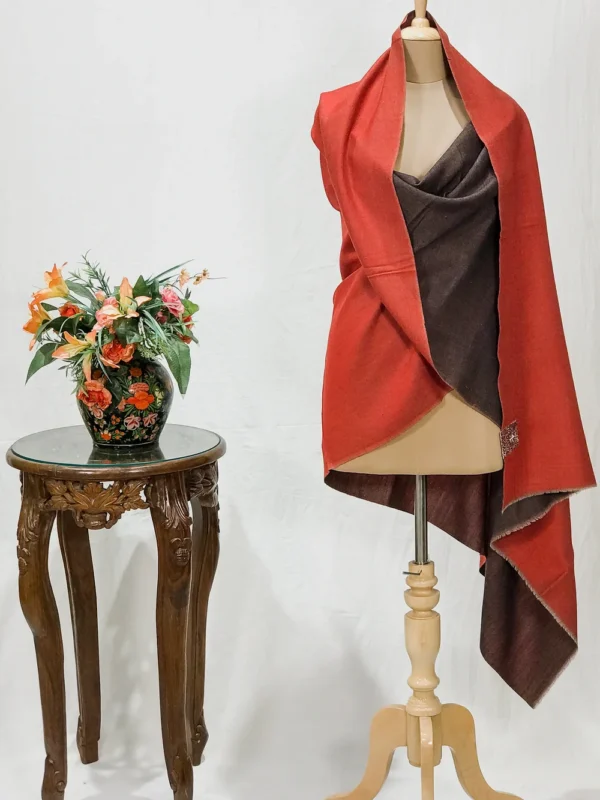 Red and Brown Reversible Pure Pashmina Shawl