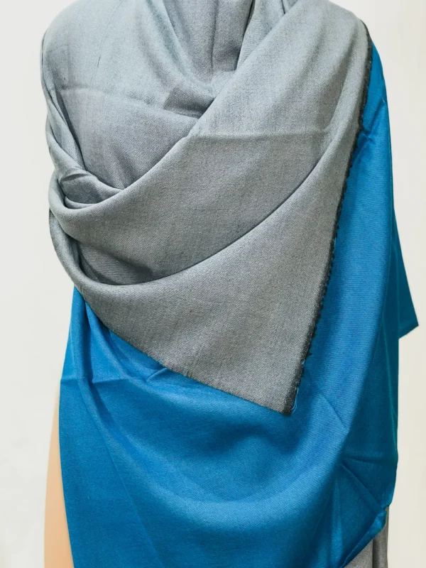 Blue and Grey Reversible Pure Pashmina Shawl front