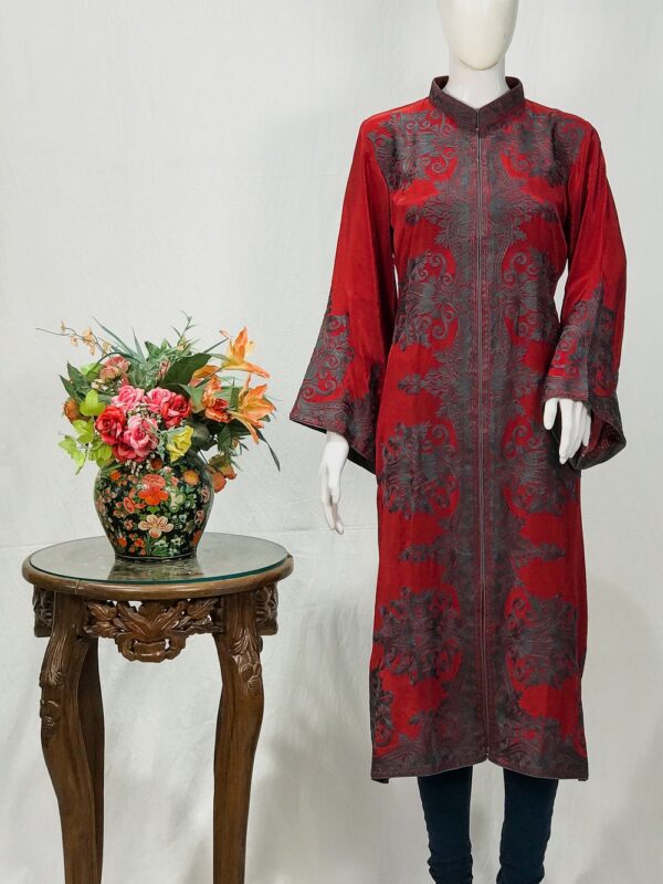 Red Kurta with Aari Silk Thread Embroidery