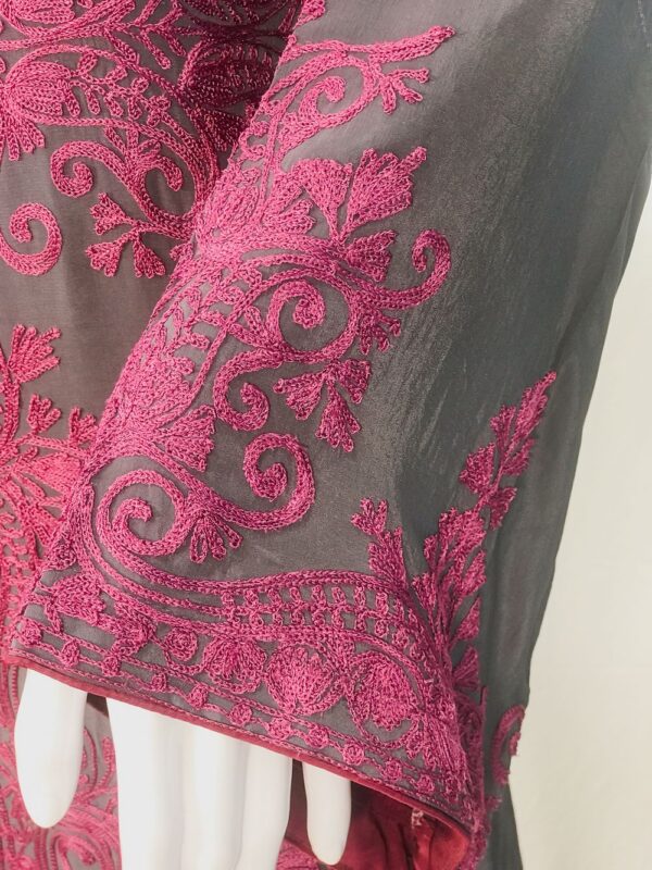 Grey Kurta with Silk Thread Achkan Style Aari Embroidery