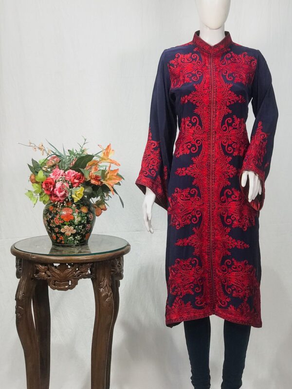 Navy Blue Kurta with Silk Thread Achkan Style Aari Embroidery