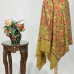 Mustard Pure Wool Shawl with Silk Thread Aari and Zari Jaal Embroidery