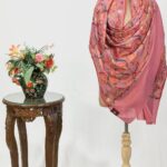 Pink Pure Wool Shawl with Silk Thread Aari and Zari Jaal Embroidery