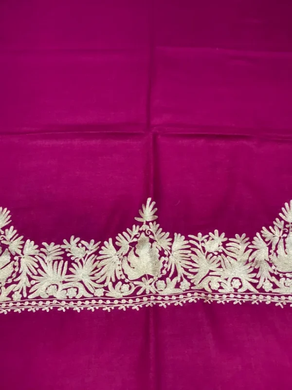 Magenta Pure Wool Stole with Kashmiri Tilla Embroidery