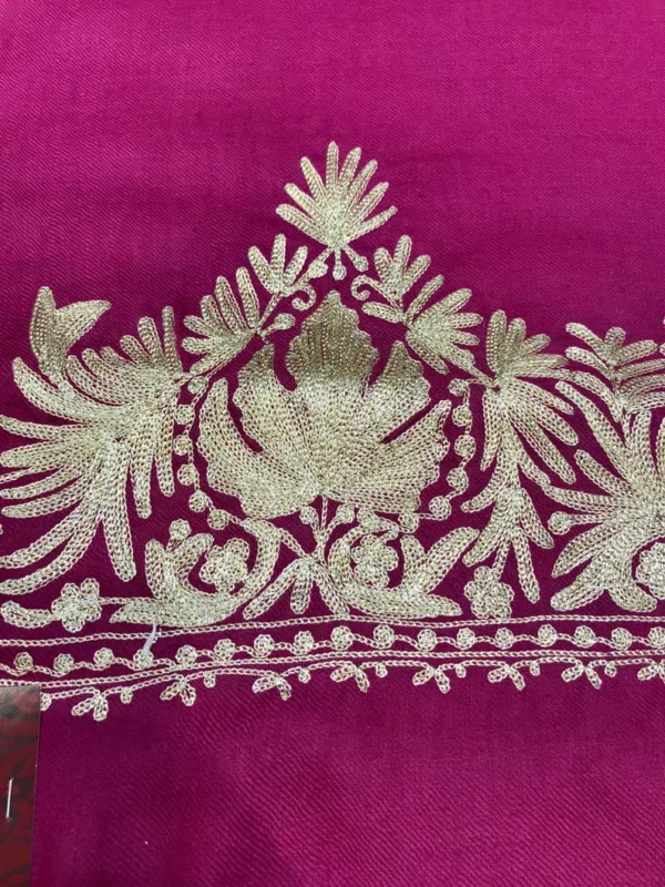 Magenta Pure Wool Stole with Kashmiri Tilla Embroidery front