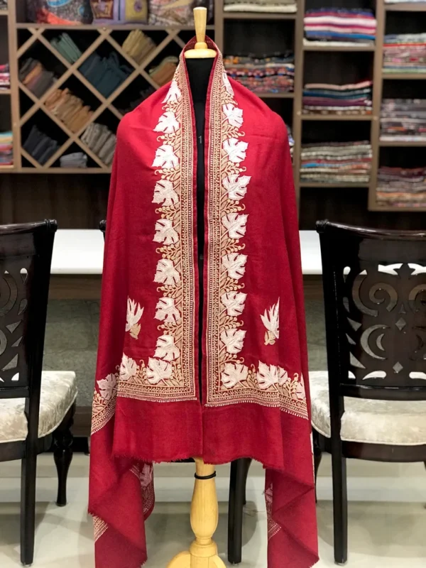 Red Pure Pashmina Shawl With Tilla Embroidery