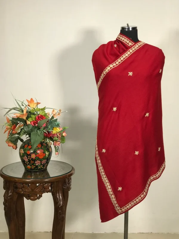 Red Pure Pashmina Stole with Tilla Embroidery