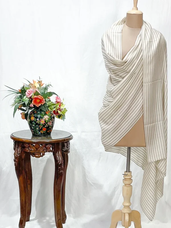 Pure Pashmina Shawl with Cream and Beige Stripes