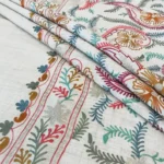 Off-White Pure Wool Shawl with Silk Thread Aari and Zari Jaal Embroidery