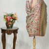 Off-White Pure Wool Shawl with Beige Palla Silk Thread Aari Jaal Embroidery