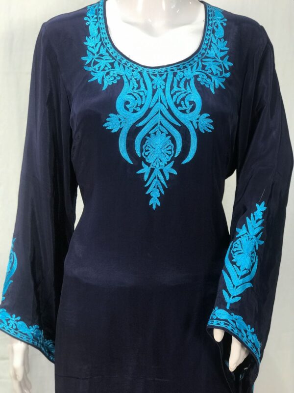 Navy Blue Embroidered Women Kurta, Chinon Kurtas, Kashmiri Kurtas ...