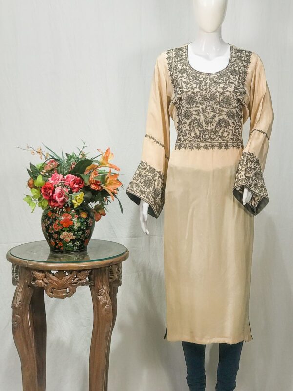 Fawn Kurta with Thread and Zari Embroidery