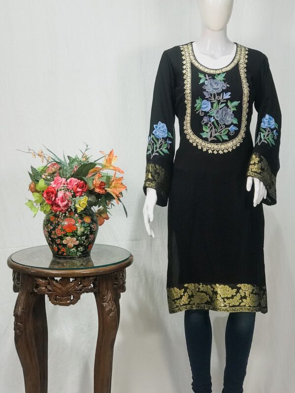 Aari and Zari Embroidered Black Kurta with Banarasi Weave