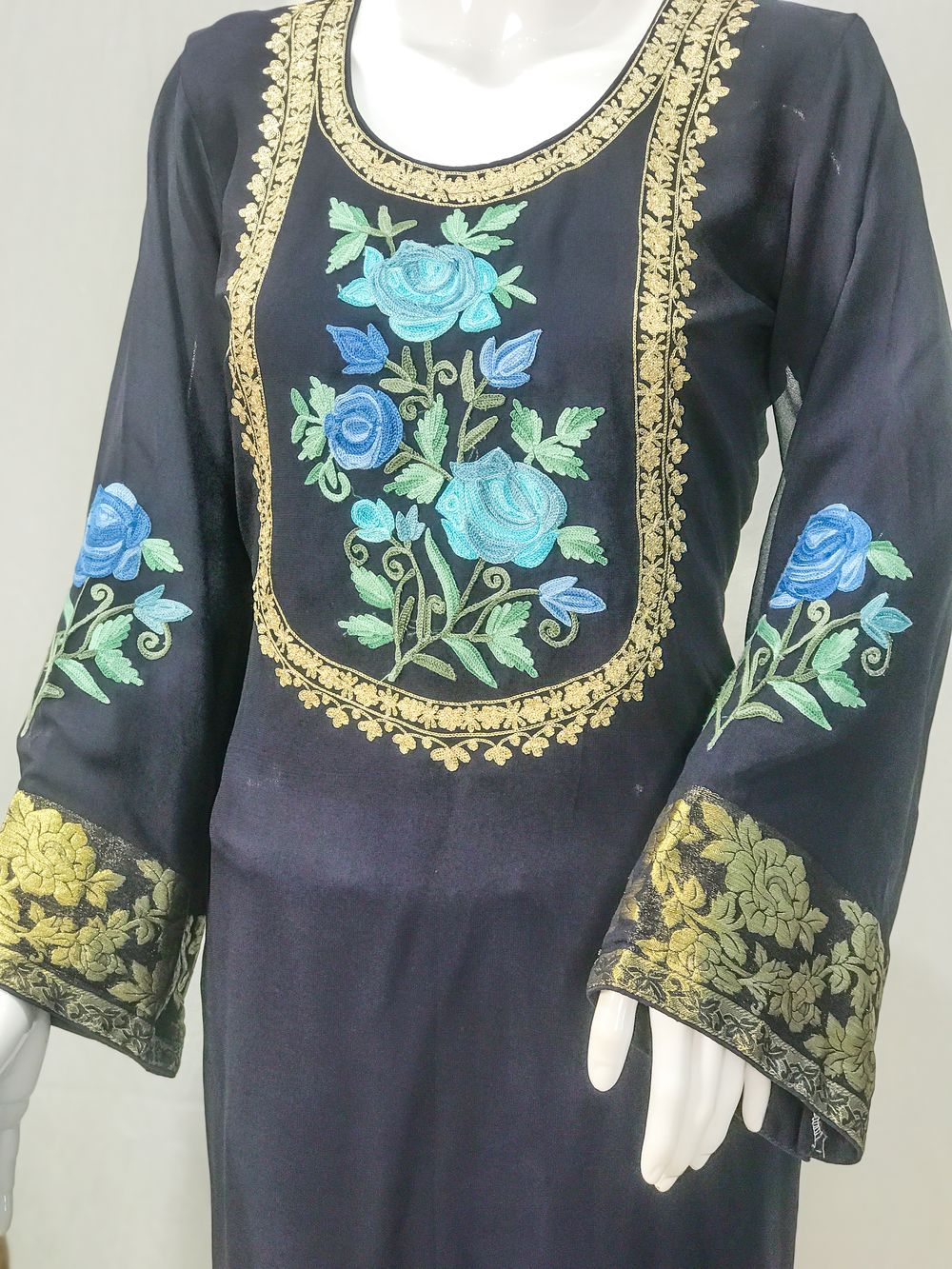 Aari and Zari Embroidered Navy Blue Kurta with Banarasi Weave