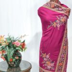 Onion Pink Pure Pashmina Shawl With Papier Mache And Tilla Hand Embroidery Fusion