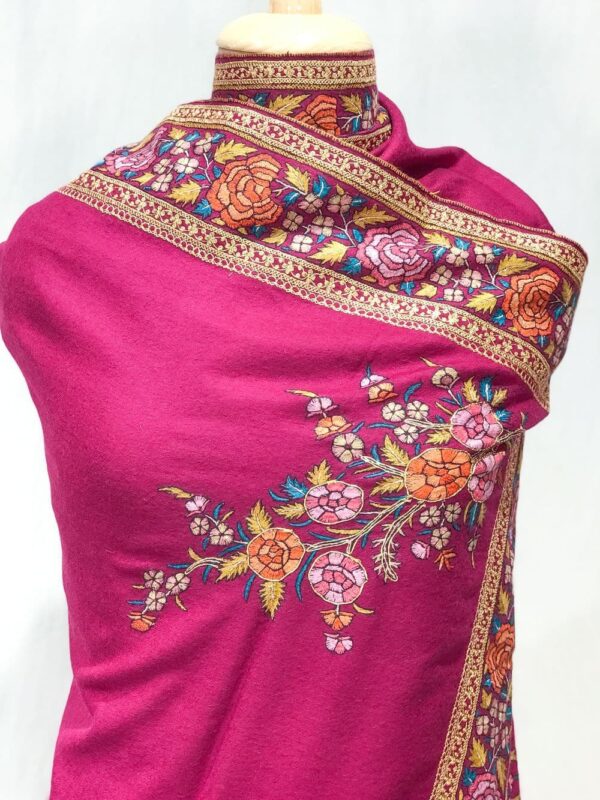 Onion Pink Pure Pashmina Shawl With Papier Mache And Tilla Hand Embroidery Fusion