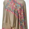 Beige Papier Mache Hand Embroidered Pure Pashmina Shawl front