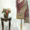 Fawn Pure Pashmina Shawl With Papier Mache Jama Hand Embroidery