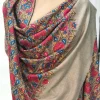 Fawn Pure Pashmina Shawl With Papier Mache Jama Hand Embroidery front