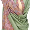 Olive Green Pure Pashmina Shawl With Sozni hand Embroidery front
