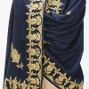 Navy Blue Pure Pashmina Shawl With Hand Tilla Embroidery front